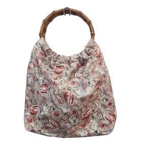 Homemade reversible purse red shells bamboo style handles